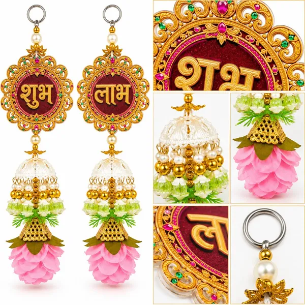 Acrylic_Traditional_Shubh_Labh_Floral_Door_Hanging_Set