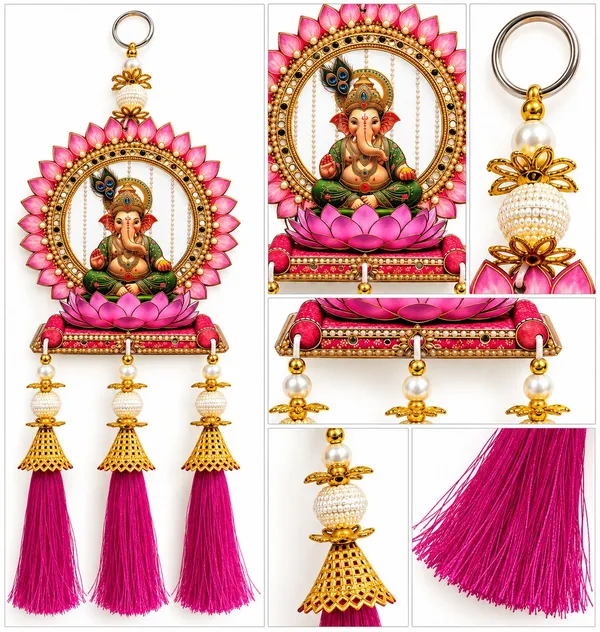 Pink_Ganesha_Lotus_Hanging_Decor_Set_Of_2