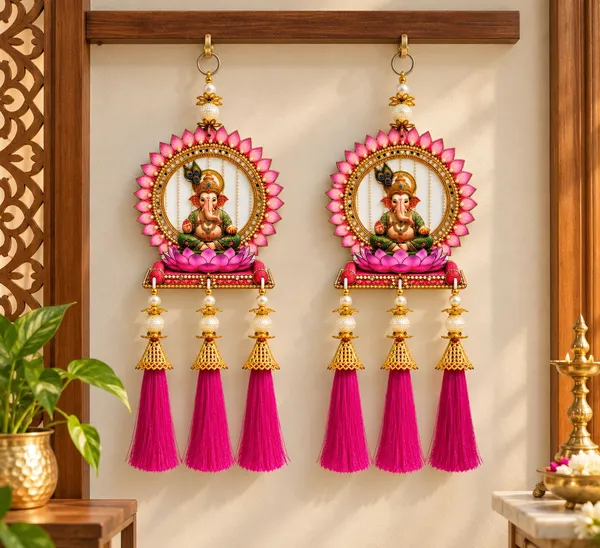 Pink_Ganesha_Lotus_Hanging_Decor_Set_Of_2