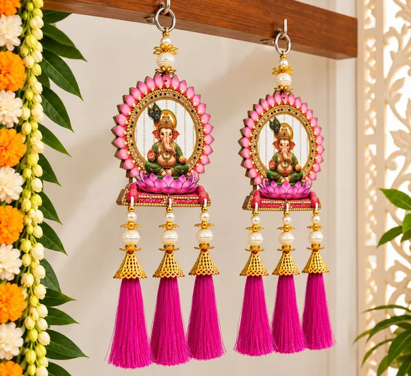 Pink_Ganesha_Lotus_Hanging_Decor_Set_Of_2
