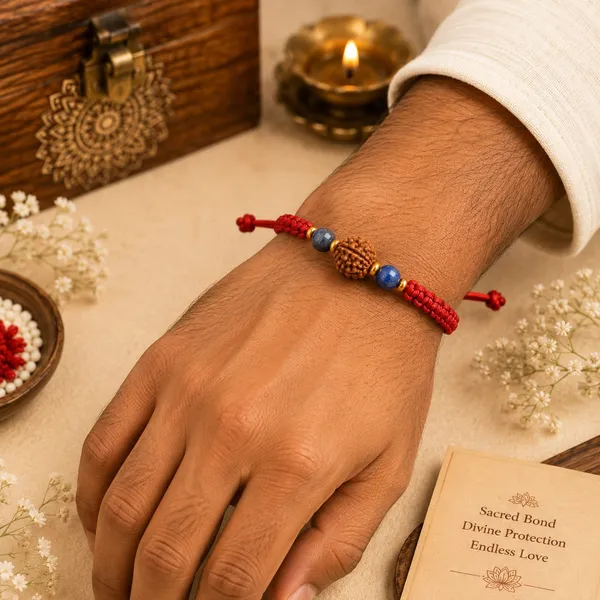 5_Mukhi_Rudraksha_&_Lapis_Lazuli_Crystal_Rakhi_|_Handmade_Raksha_Bandhan_Rakhi_for_Brother