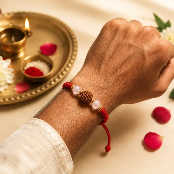 Prem_Shanti_Rakhi_|_AAA_Rose_Quartz_&_Original_Nepali_Rudraksha_Handmade_Rakhi_|_Love,_Peace_&_Positive_Energy