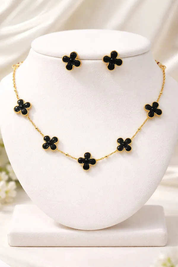 Gold_Black_Alloy_Clover_Pendant_Indian_Necklace_Set_For_Women