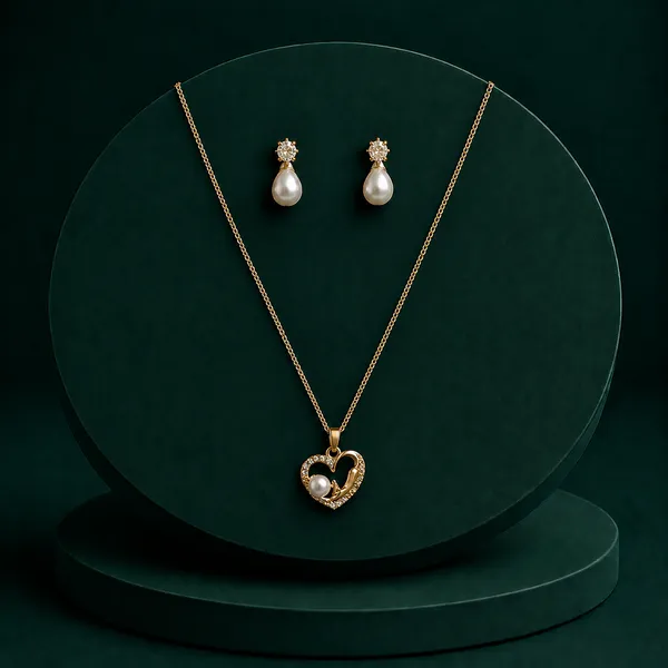 Gold_Plated_Heart_Pearl_Pendant_Necklace_Set_With_Drop_Earrings_For_Women_Girls