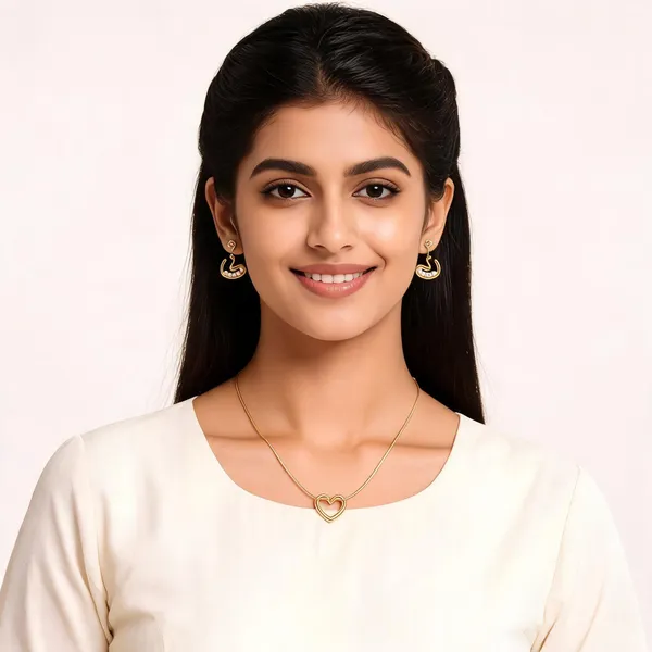 Gold_Alloy_Heart_Pendant_Necklace_And_Earrings_Set_For_Women