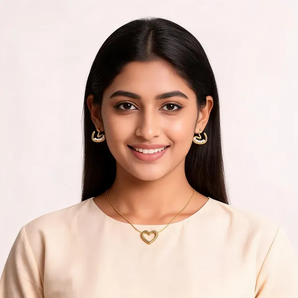 Gold_Alloy_Heart_Pendant_Necklace_And_Earrings_Set_For_Women
