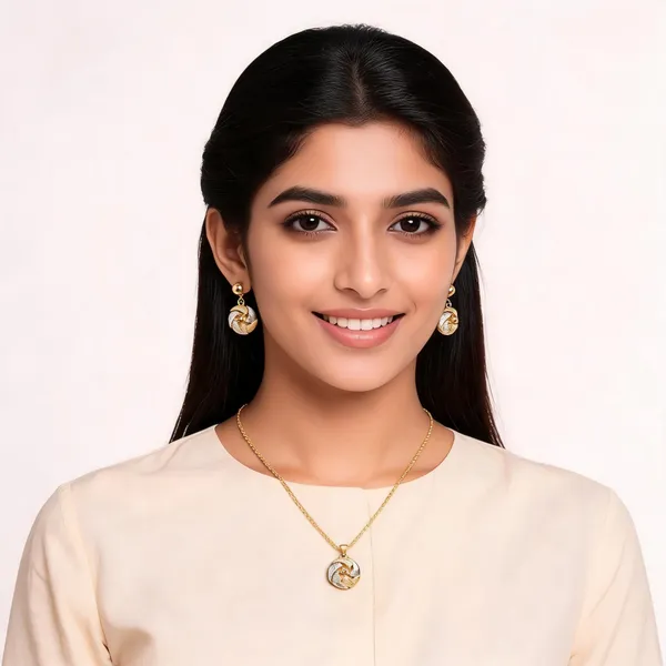 Gold_Alloy_Floral_Round_Pendant_Necklace_And_Earrings_Set_For_Women
