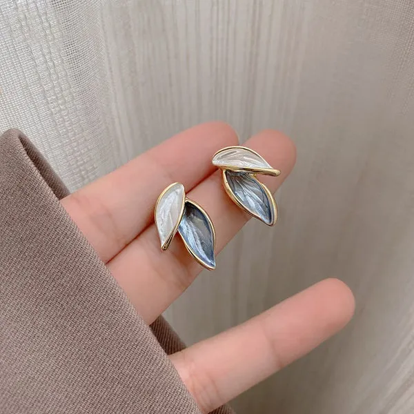 Blue_White_Alloy_Korean_Leaf_Design_Earrings_For_Women
