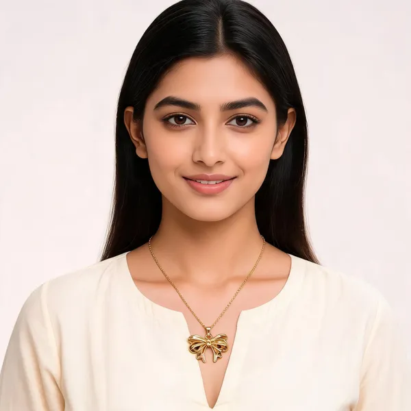 Gold_Alloy_Anti-Tarnish_Bow_Pendant_Necklace_For_Women