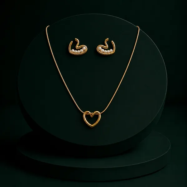 Gold_Alloy_Heart_Pendant_Necklace_And_Earrings_Set_For_Women