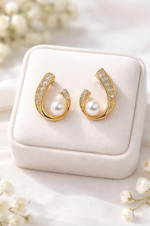 Gold_Alloy_Pearl_Curve_Stud_Korean_Earrings_For_Women
