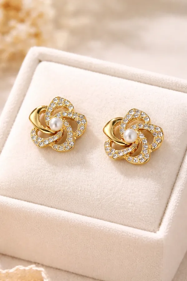 Gold_Alloy_Floral_Pearl_Stud_Korean_Earrings_For_Women