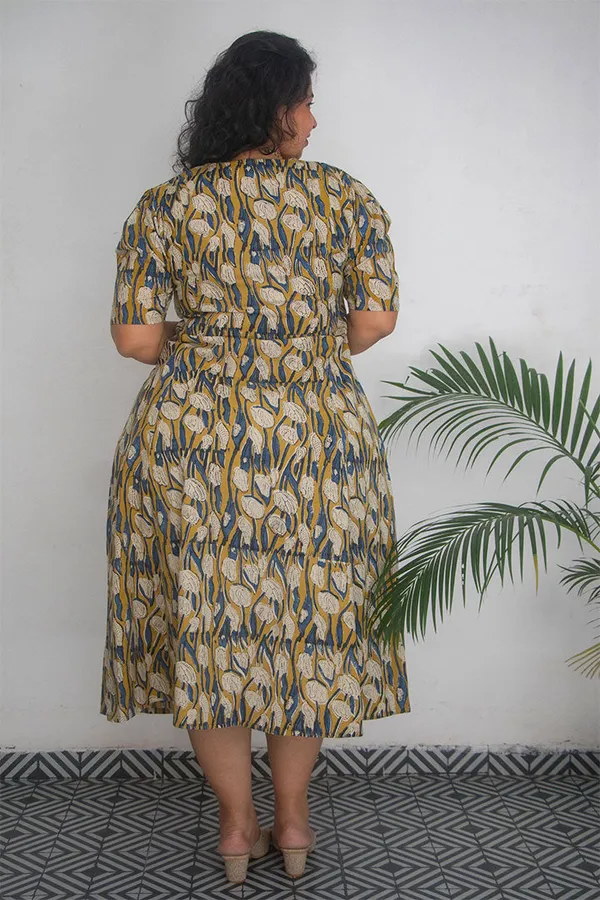 Multicolour_Pure_Cotton_Hand_Block_Printed_V-Neck_Front_Pocket_Dress_For_Women