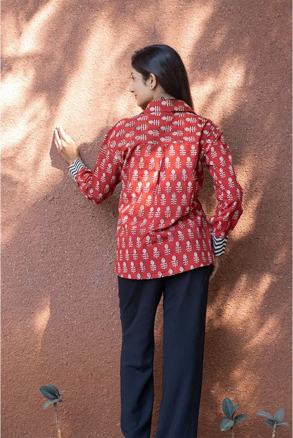 Rust_Pure_Cotton_Oversized_Block_Printed_Shirt_For_Women