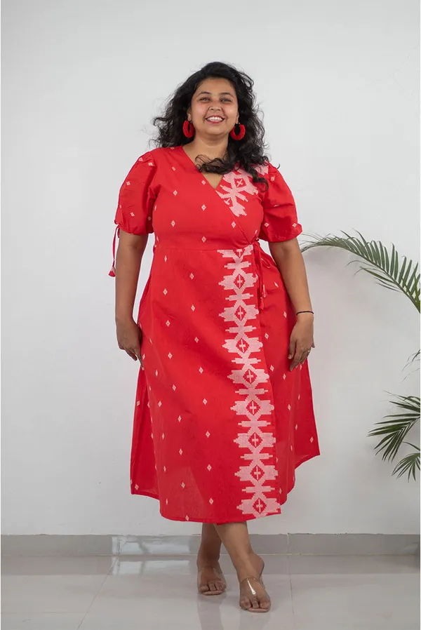 Red_Pure_Cotton_Wrap_Dress_For_Women