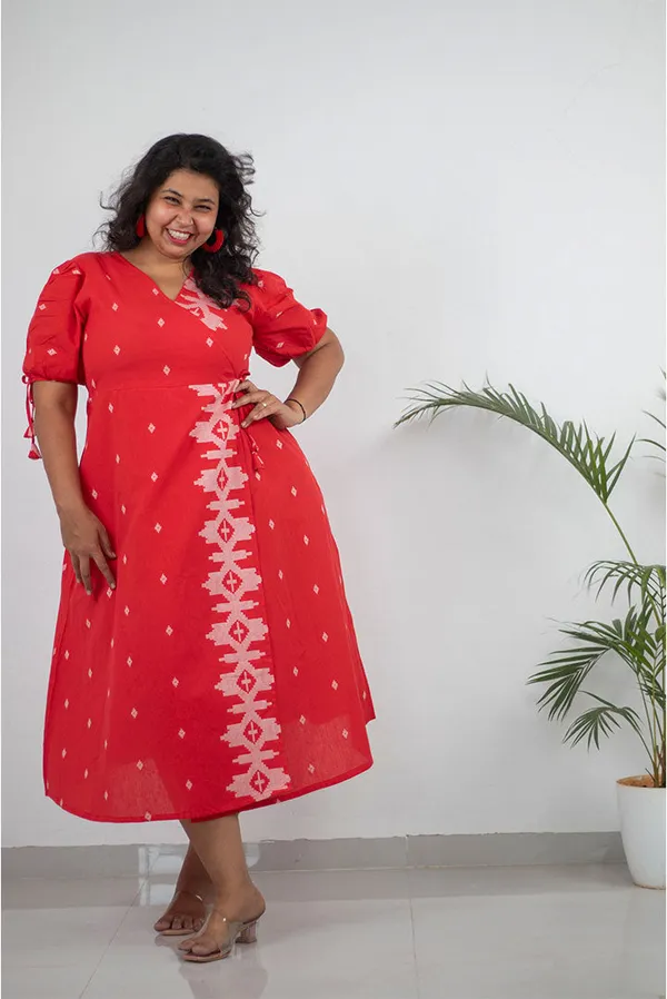 Red_Pure_Cotton_Wrap_Dress_For_Women