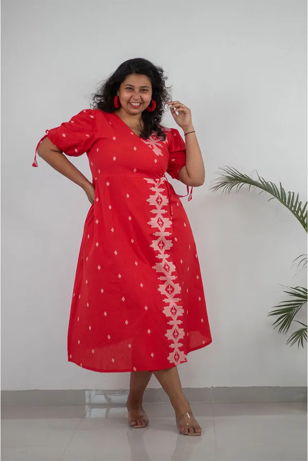 Red_Pure_Cotton_Wrap_Dress_For_Women