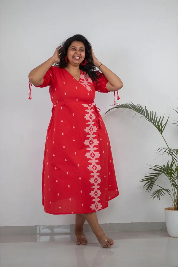 Red_Pure_Cotton_Wrap_Dress_For_Women