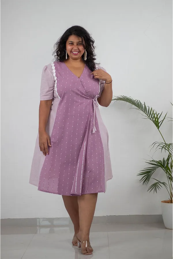 Pink_Pure_Cotton_Lace_Yoke_Wrap_Dress_For_Women
