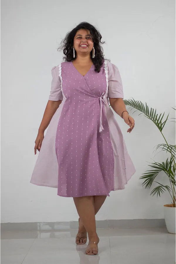 Pink_Pure_Cotton_Lace_Yoke_Wrap_Dress_For_Women