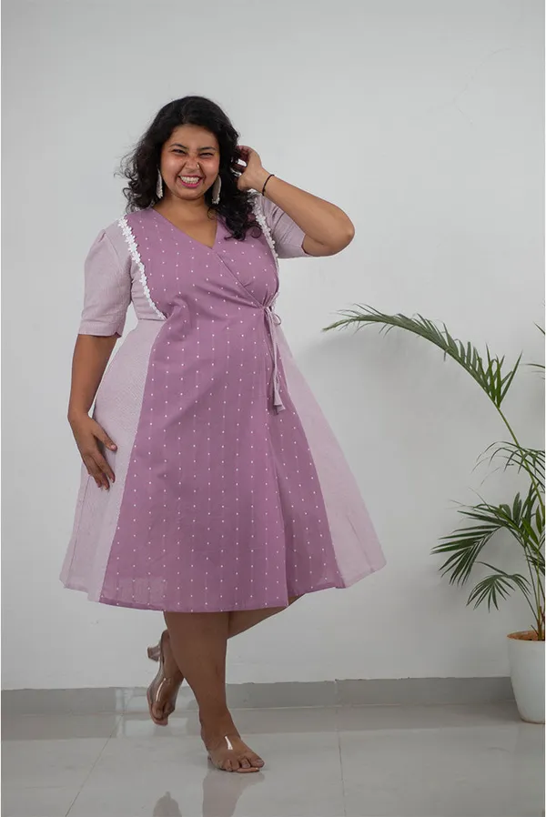 Pink_Pure_Cotton_Lace_Yoke_Wrap_Dress_For_Women