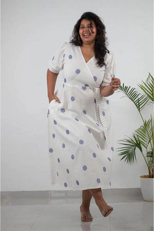 White_Pure_Cotton_Achkan_Style_Plus_Size_Dress_For_Women