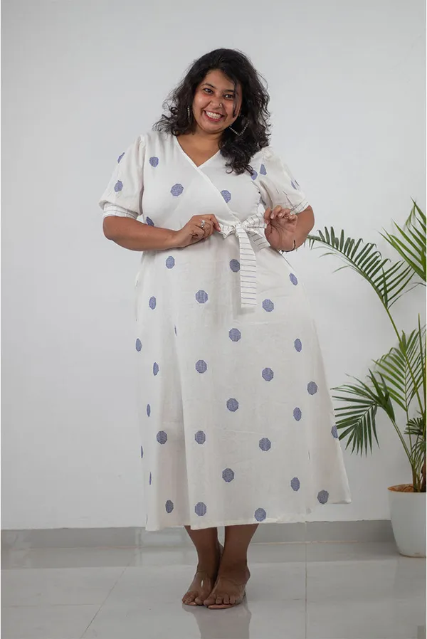 White_Pure_Cotton_Achkan_Style_Plus_Size_Dress_For_Women