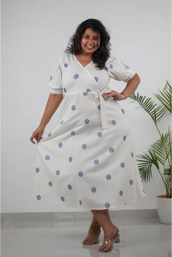 White_Pure_Cotton_Achkan_Style_Plus_Size_Dress_For_Women