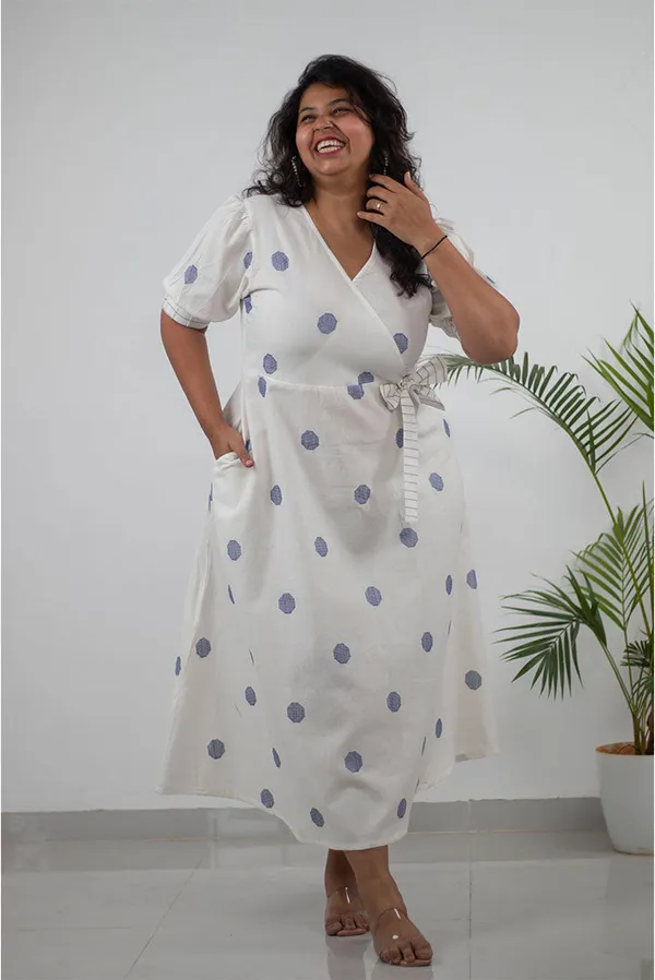White_Pure_Cotton_Achkan_Style_Plus_Size_Dress_For_Women