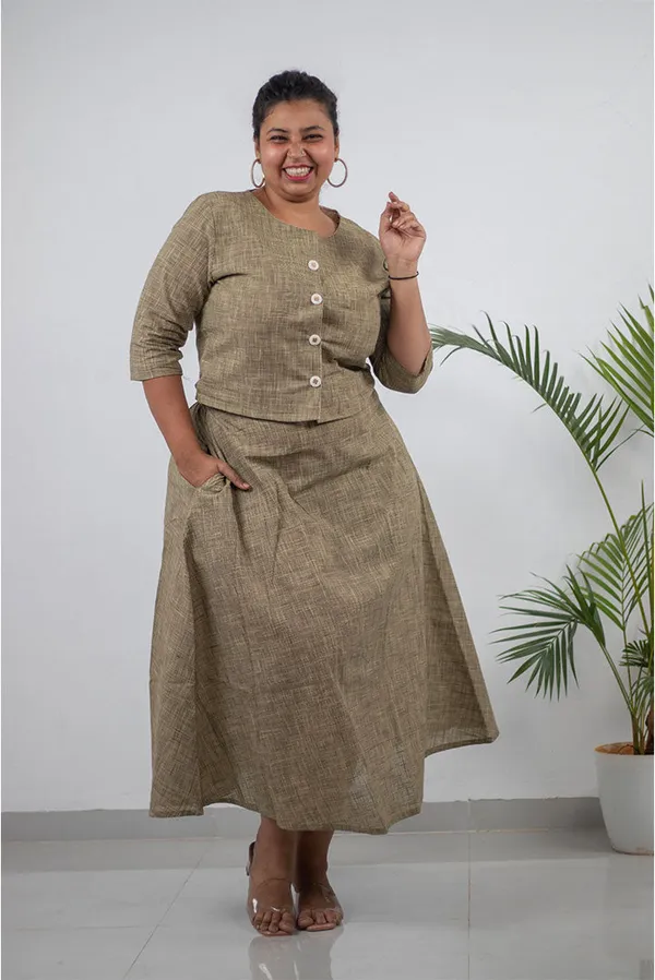 Grey_Pure_Cotton_Handloom_Jacket_Style_Co-Ord_Set_For_Women