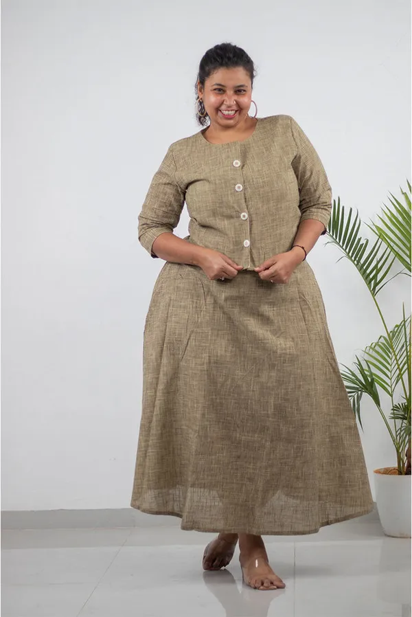 Grey_Pure_Cotton_Handloom_Jacket_Style_Co-Ord_Set_For_Women