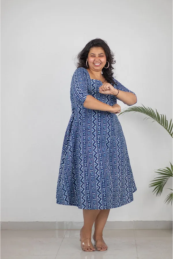 Blue_Pure_Cotton_Zig_Zag_Block_Printed_Plus_Size_Dress_For_Women