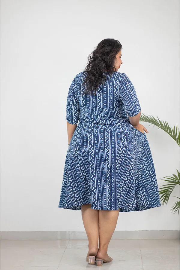 Blue_Pure_Cotton_Zig_Zag_Block_Printed_Plus_Size_Dress_For_Women