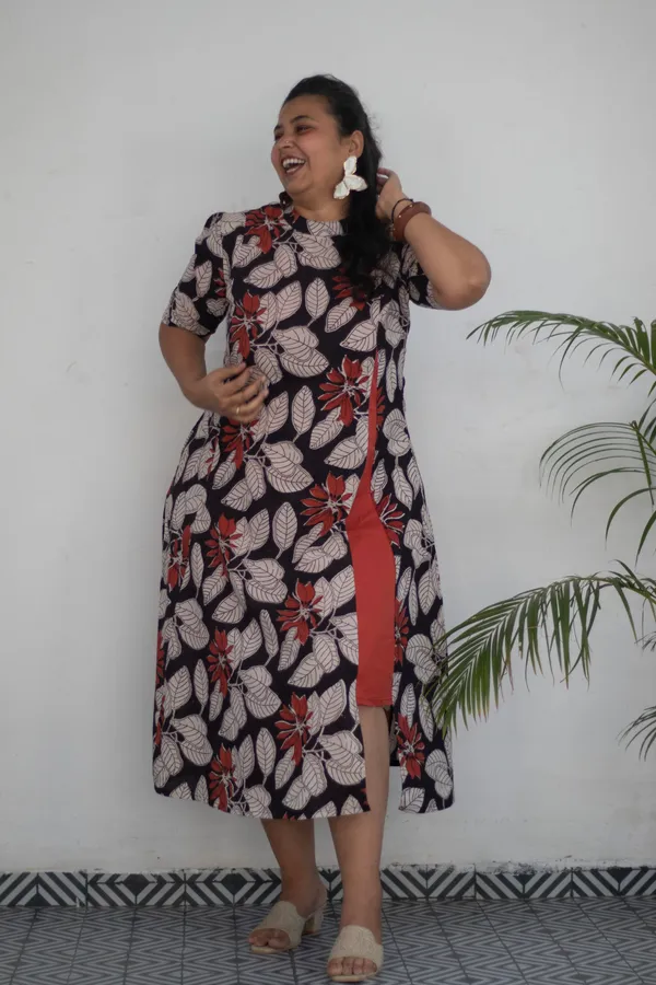 Multicolour_Pure_Cotton_High_Neck_Block_Printed_Plus_Size_Dress_For_Women