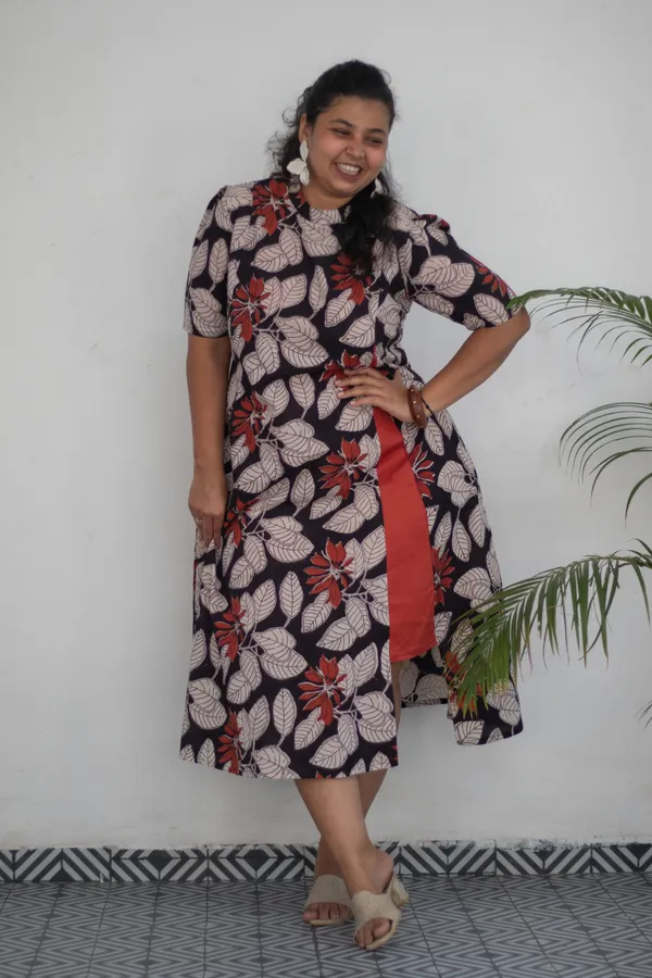 Multicolour_Pure_Cotton_High_Neck_Block_Printed_Plus_Size_Dress_For_Women