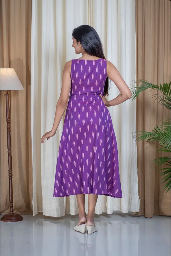 Purple_Pure_Cotton_Ikat_Weave_Sleeveless_Pocket_Dress_For_Women