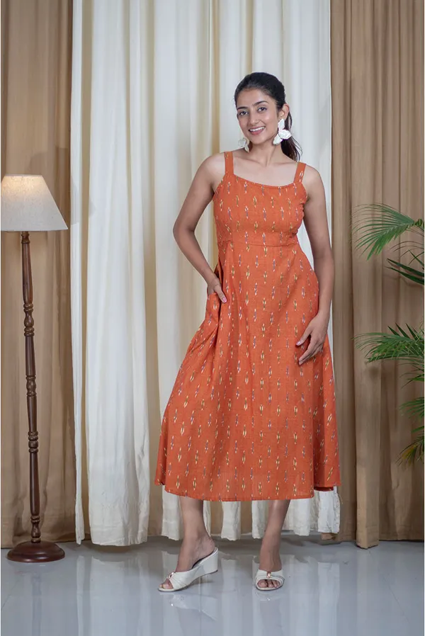 Orange_Ikhat_Cotton_Flare_Strap_Lacy_Back_Dress_For_Women