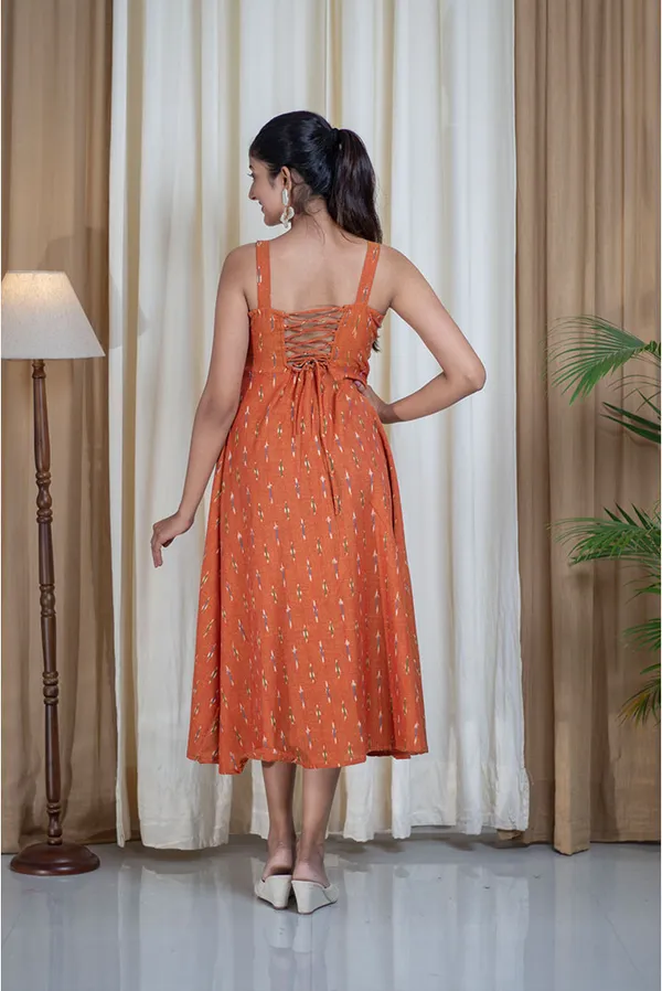 Orange_Ikhat_Cotton_Flare_Strap_Lacy_Back_Dress_For_Women