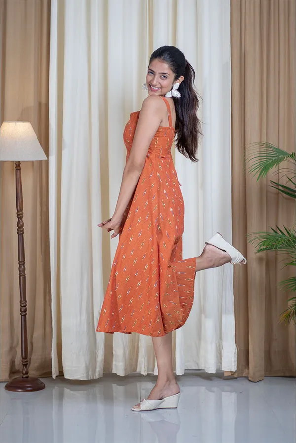 Orange_Ikhat_Cotton_Flare_Strap_Lacy_Back_Dress_For_Women