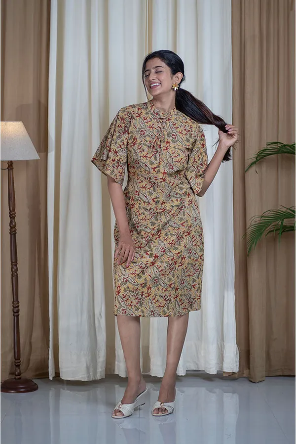 Multicolour_Kalamkari_Cotton_High_Neck_A-Line_Dress_For_Women