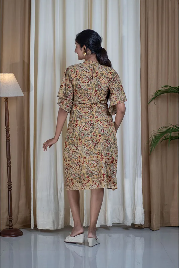 Multicolour_Kalamkari_Cotton_High_Neck_A-Line_Dress_For_Women