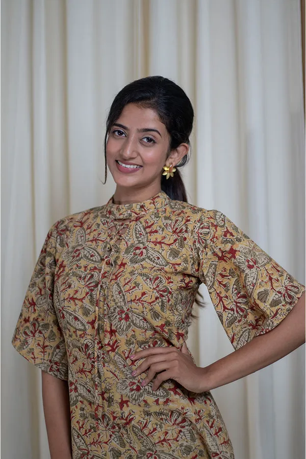 Multicolour_Kalamkari_Cotton_High_Neck_A-Line_Dress_For_Women