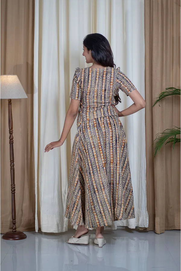 Multicolour_Pure_Cotton_Kalamkari_Hand_Printed_Round_Neck_Skirt_Top_Co-Ord_Set_For_Women