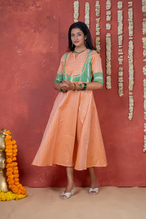 Orange_Khunn_Elbow_Sleeve_Dress_For_Women