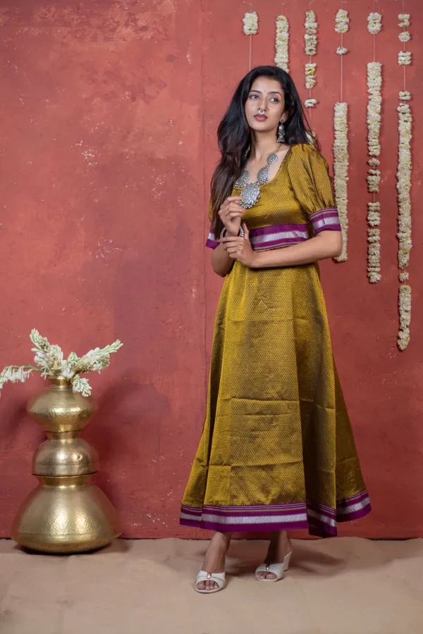 Gold_Khunn_Elbow_Sleeve_Dress_For_Women