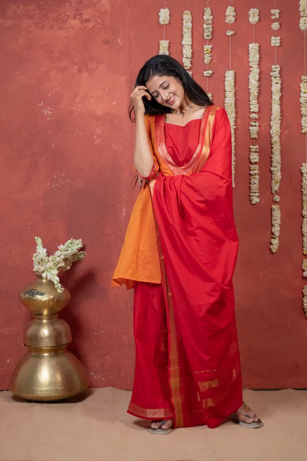 Red_Orange_Irkal_Cotton_Festive_Dress_For_Women