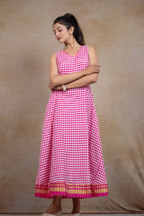 Pink_Irkal_Cotton_Checks_Festive_Dress_For_Women