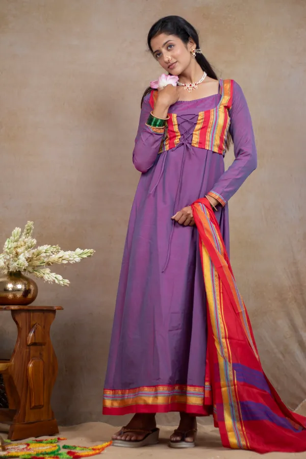 Multicolour_Irkal_Cotton_Jacket_Dupatta_Dress_Set_For_Women