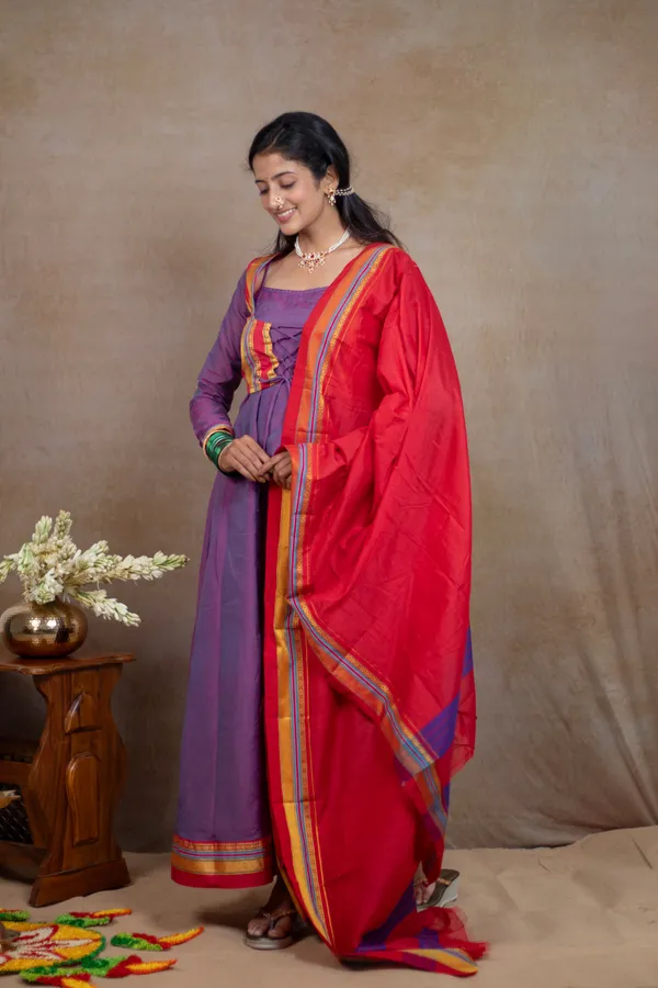 Multicolour_Irkal_Cotton_Jacket_Dupatta_Dress_Set_For_Women