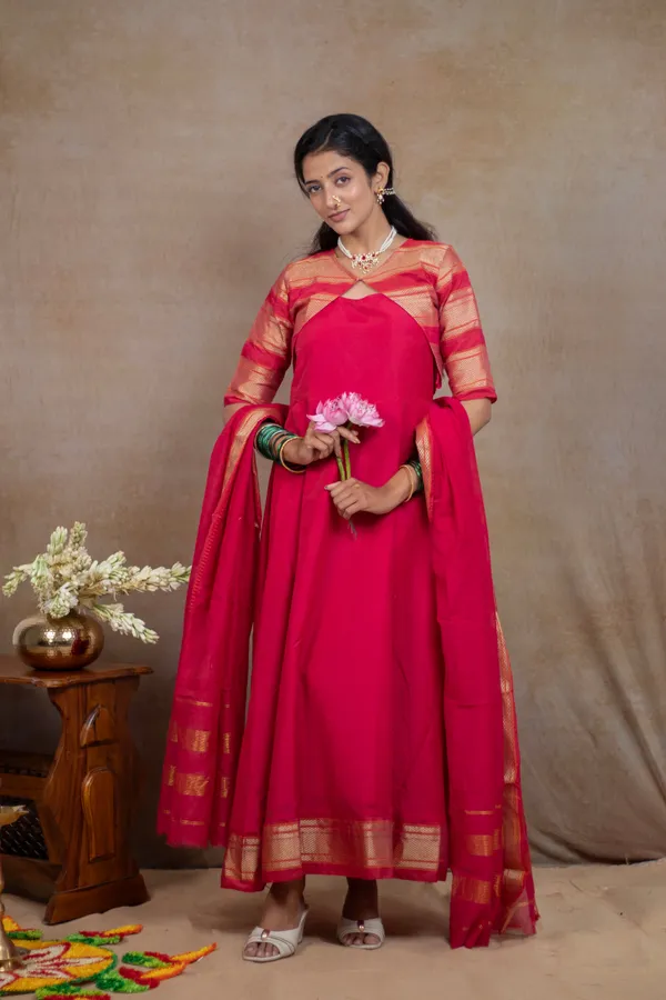 Pink_Irkal_Cotton_Jacket_Dress_With_Dupatta_For_Women